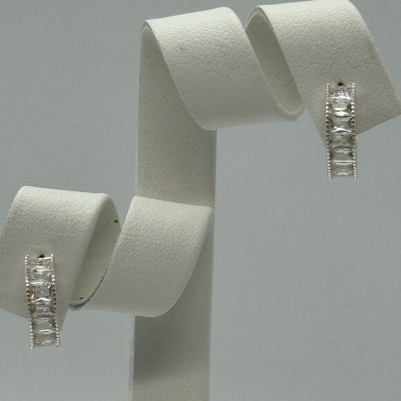 INC Silver Tone Crystal Baguettes Huggie Earnings - Picture 1 of 8